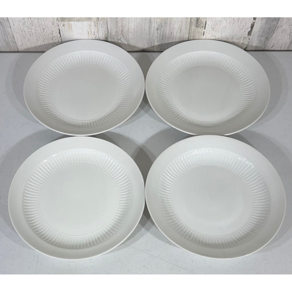 Adams Dinner Plates 10" White Real English Ironstone Micratex Ribbed Set of 4